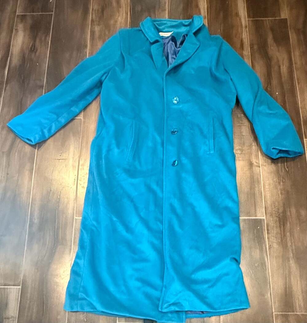 Vintage Sherwood Long Button-Front Coat in Cerulean Blue